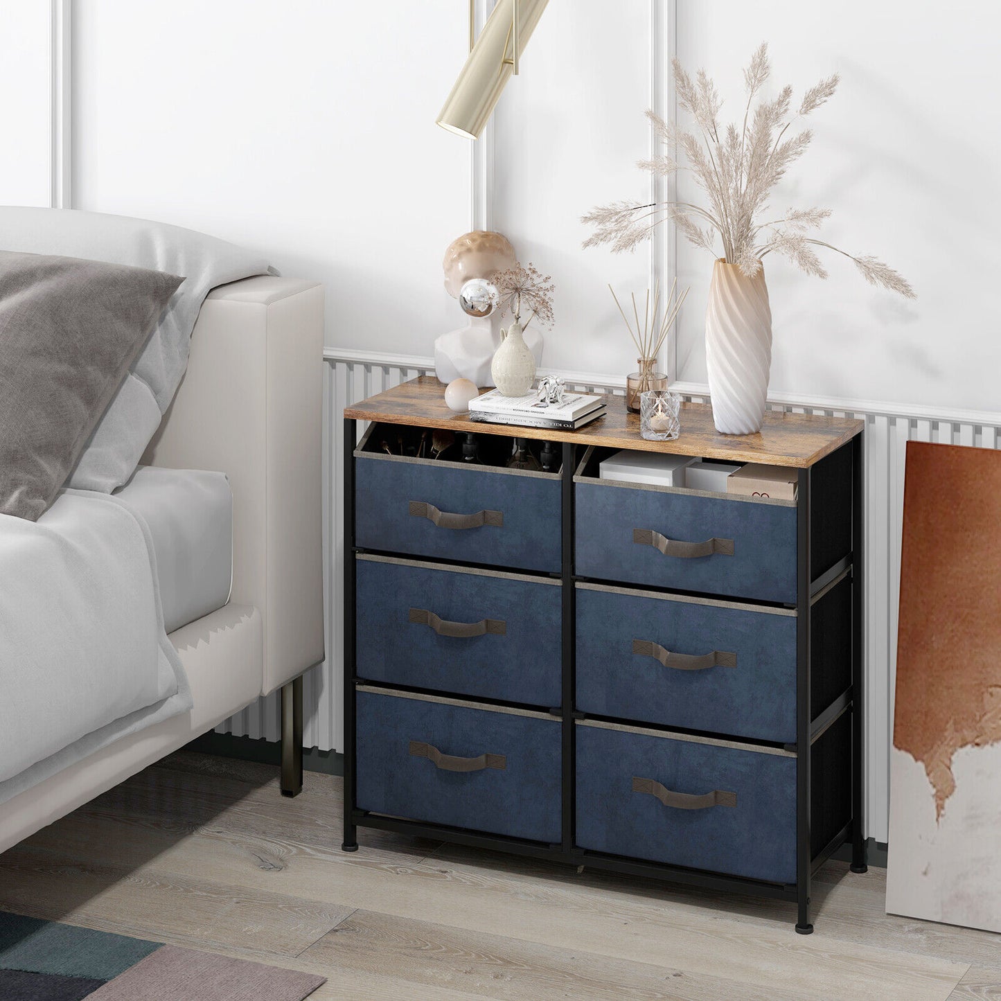 6-Drawer Dresser with Metal Frame and Anti-toppling Devices-Rustic Brown Kids Crystal
