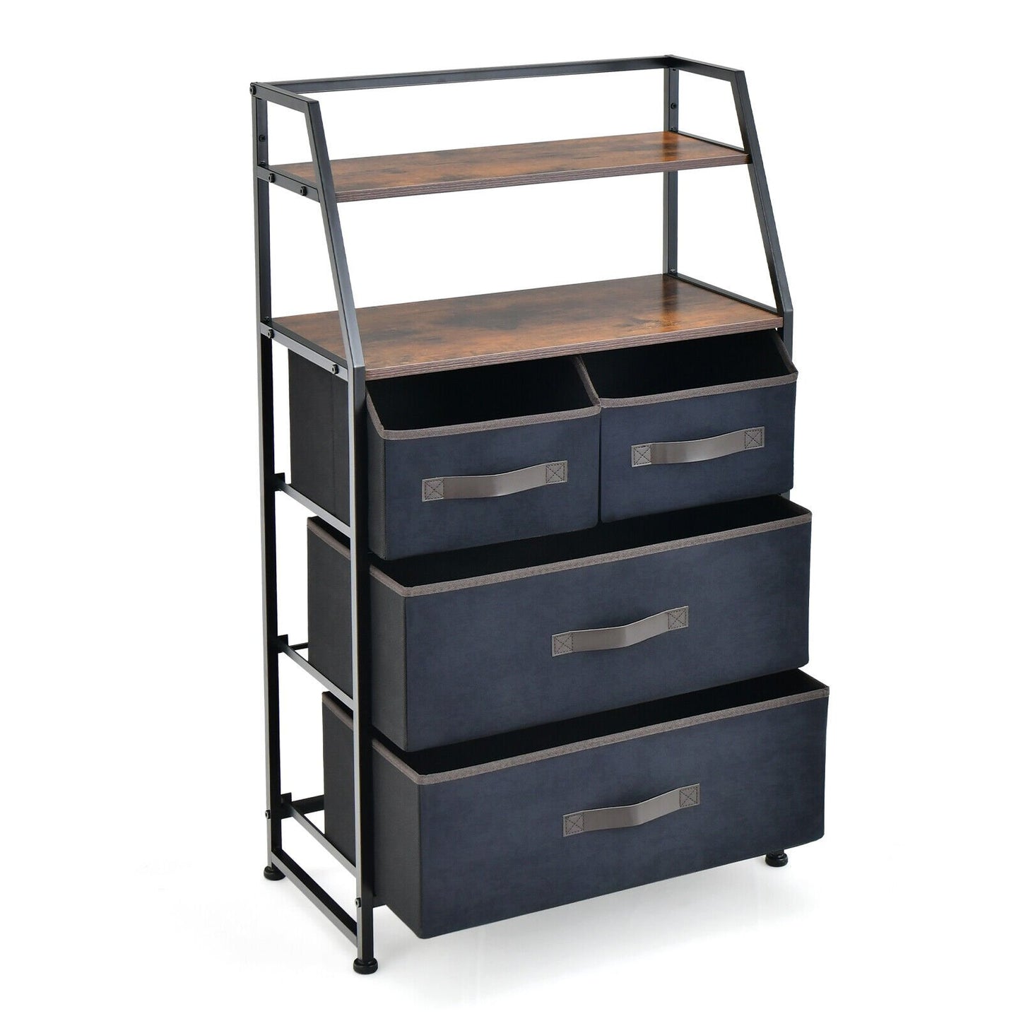 4-Drawer Free Standing Storage Dresser with 2 Open Shelves-Rustic Brown Kids Crystal