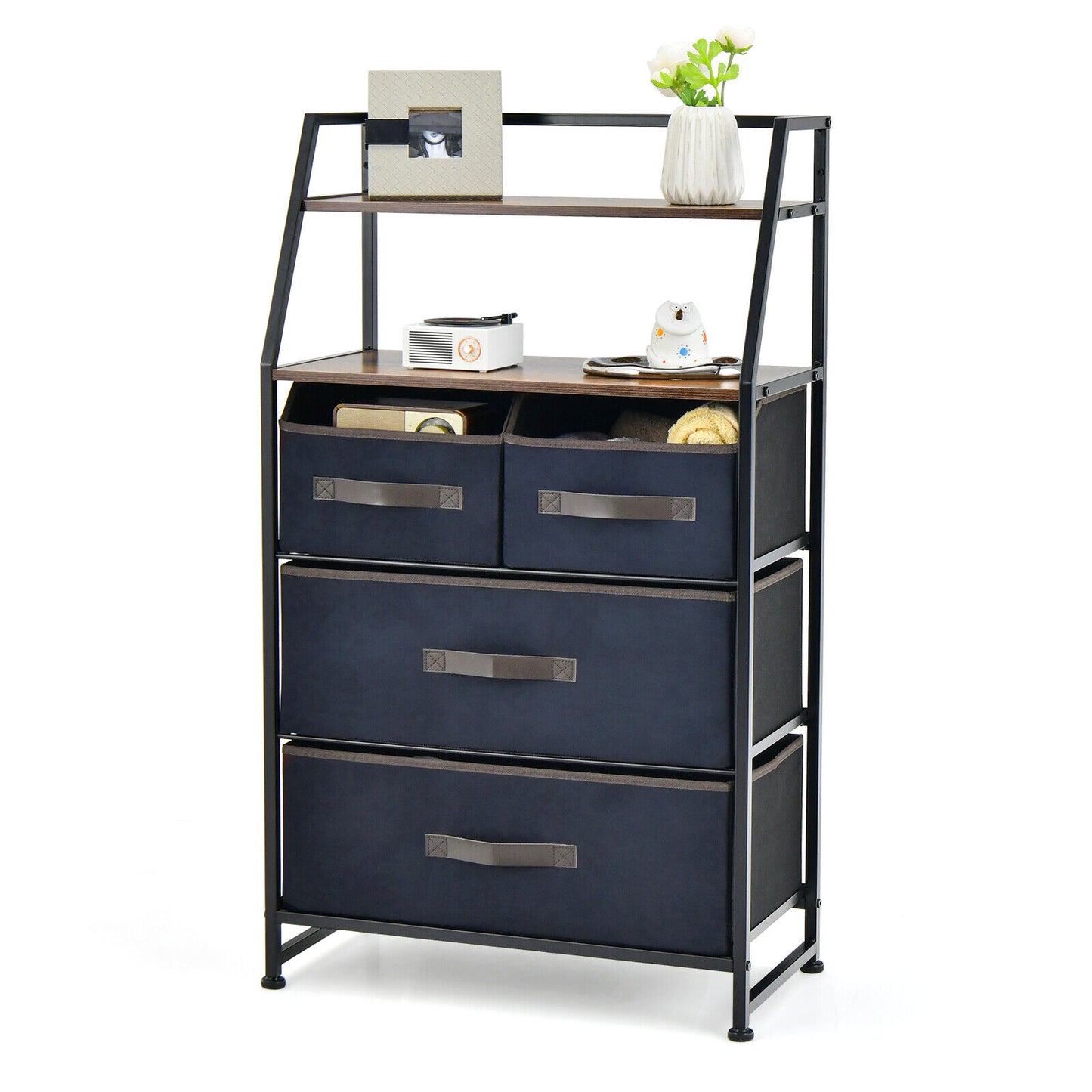 4-Drawer Free Standing Storage Dresser with 2 Open Shelves-Rustic Brown Kids Crystal
