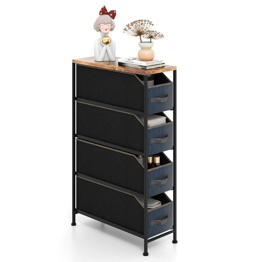 Vertical Narrow Dresser with 4 Removable Fabric Drawers-Rustic Brown Kids Crystal