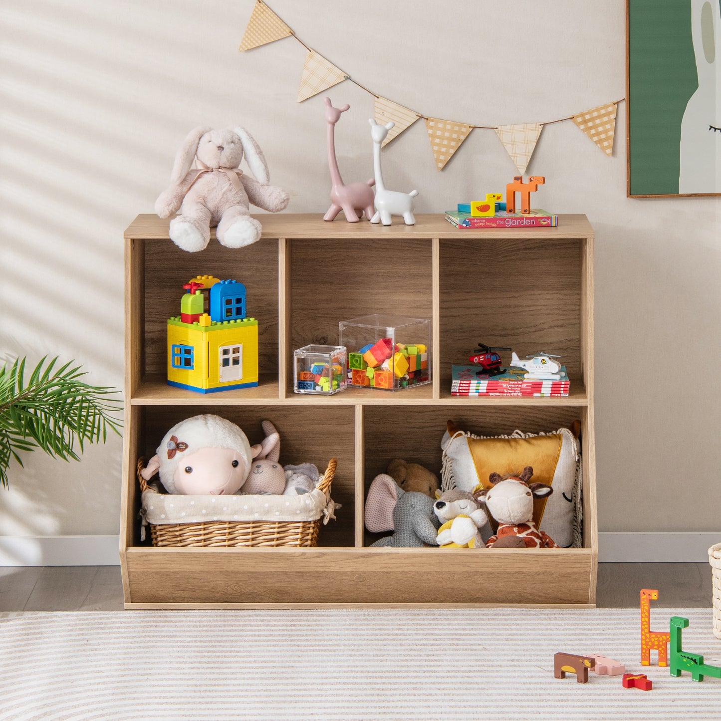 5-Cube Wooden Kids Toy Storage Organizer with Anti-Tipping Kits-Natural Kids Crystal