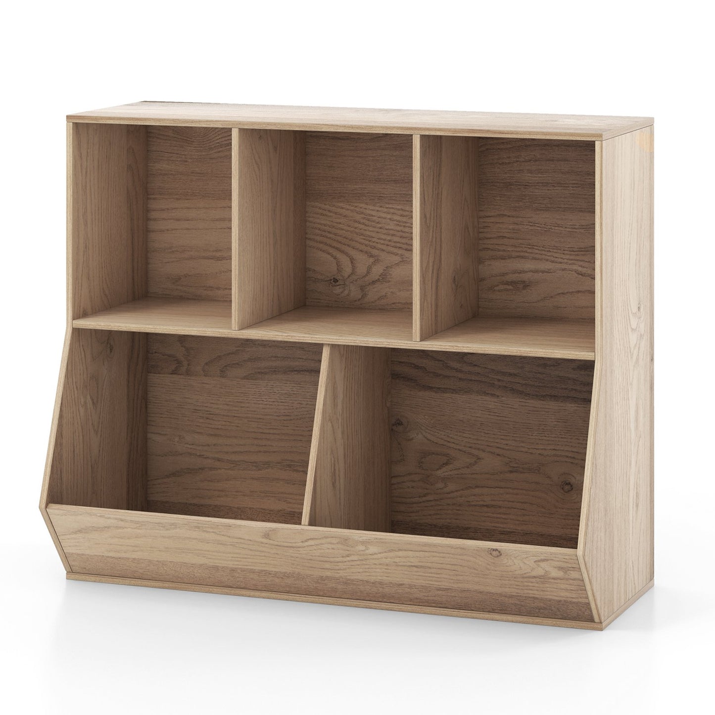 5-Cube Wooden Kids Toy Storage Organizer with Anti-Tipping Kits-Natural Kids Crystal