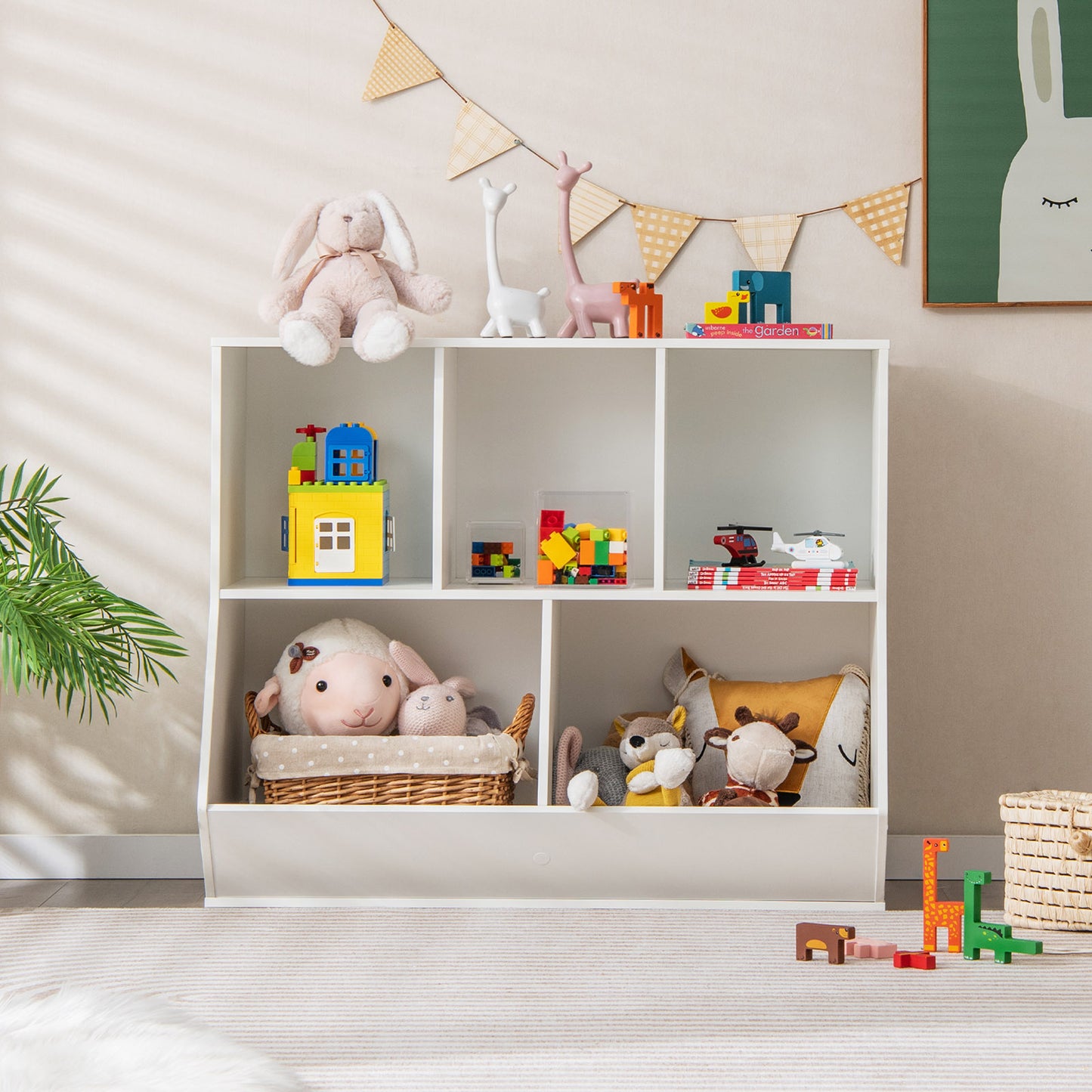 5-Cube Wooden Kids Toy Storage Organizer with Anti-Tipping Kits-White Kids Crystal