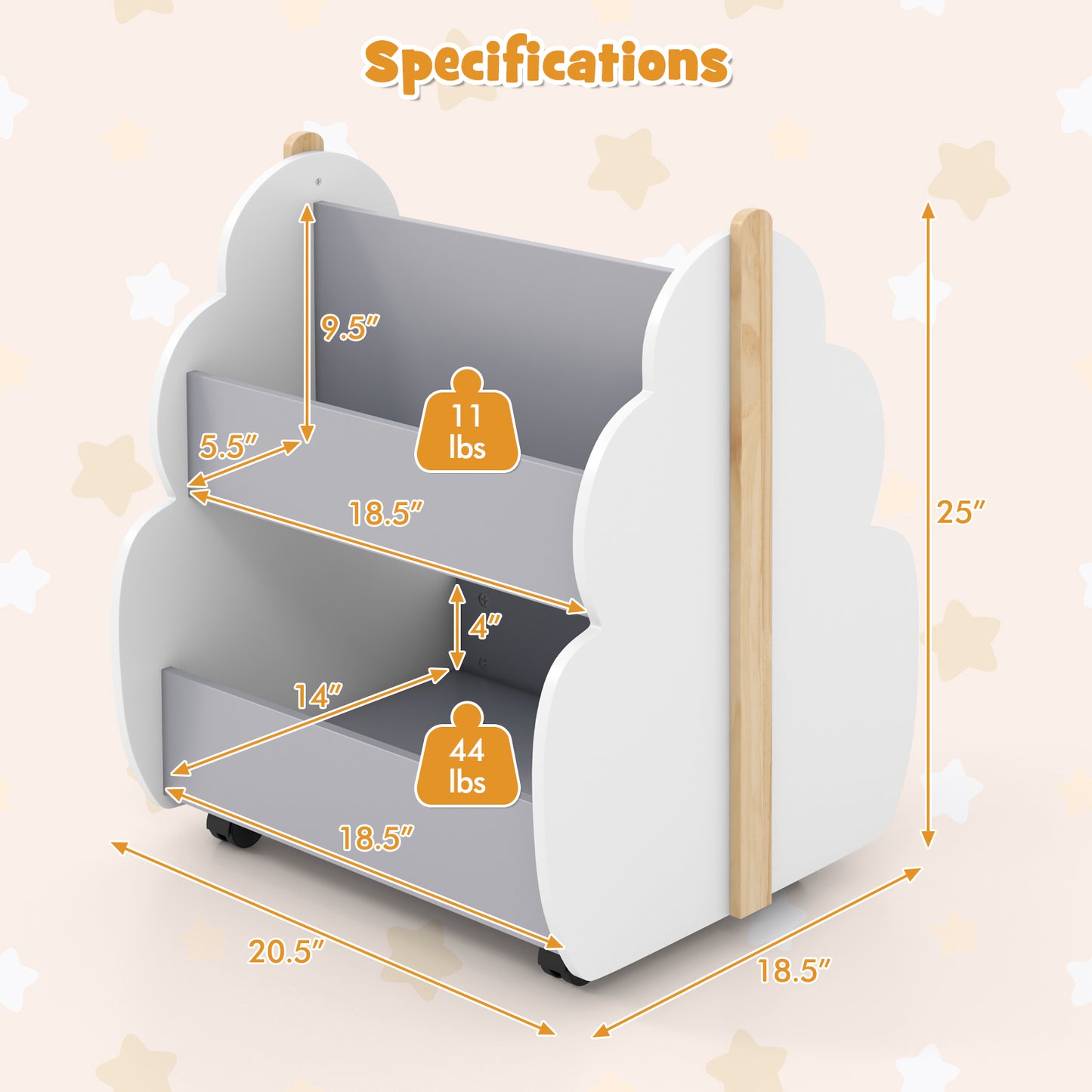Kids Wooden Bookshelf with Universal Wheels-Gray Kids Crystal