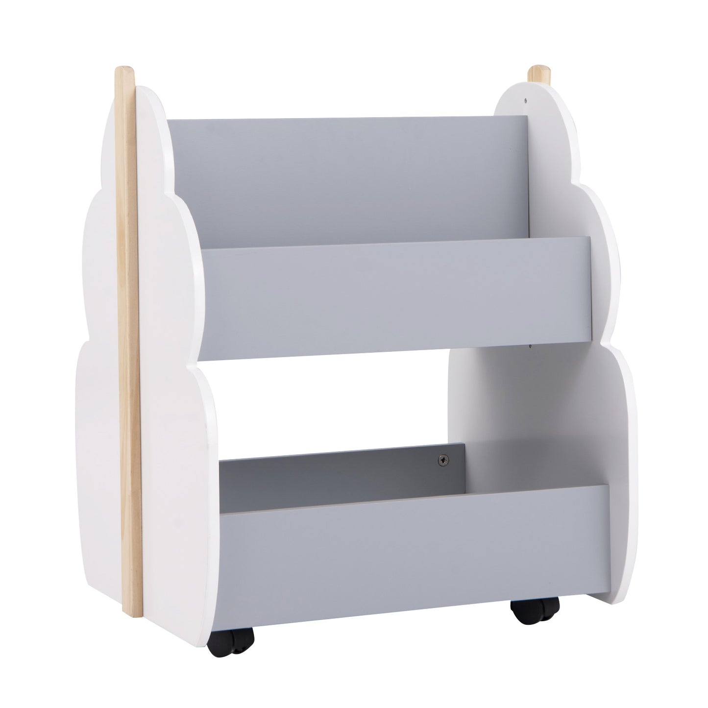 Kids Wooden Bookshelf with Universal Wheels-Gray Kids Crystal