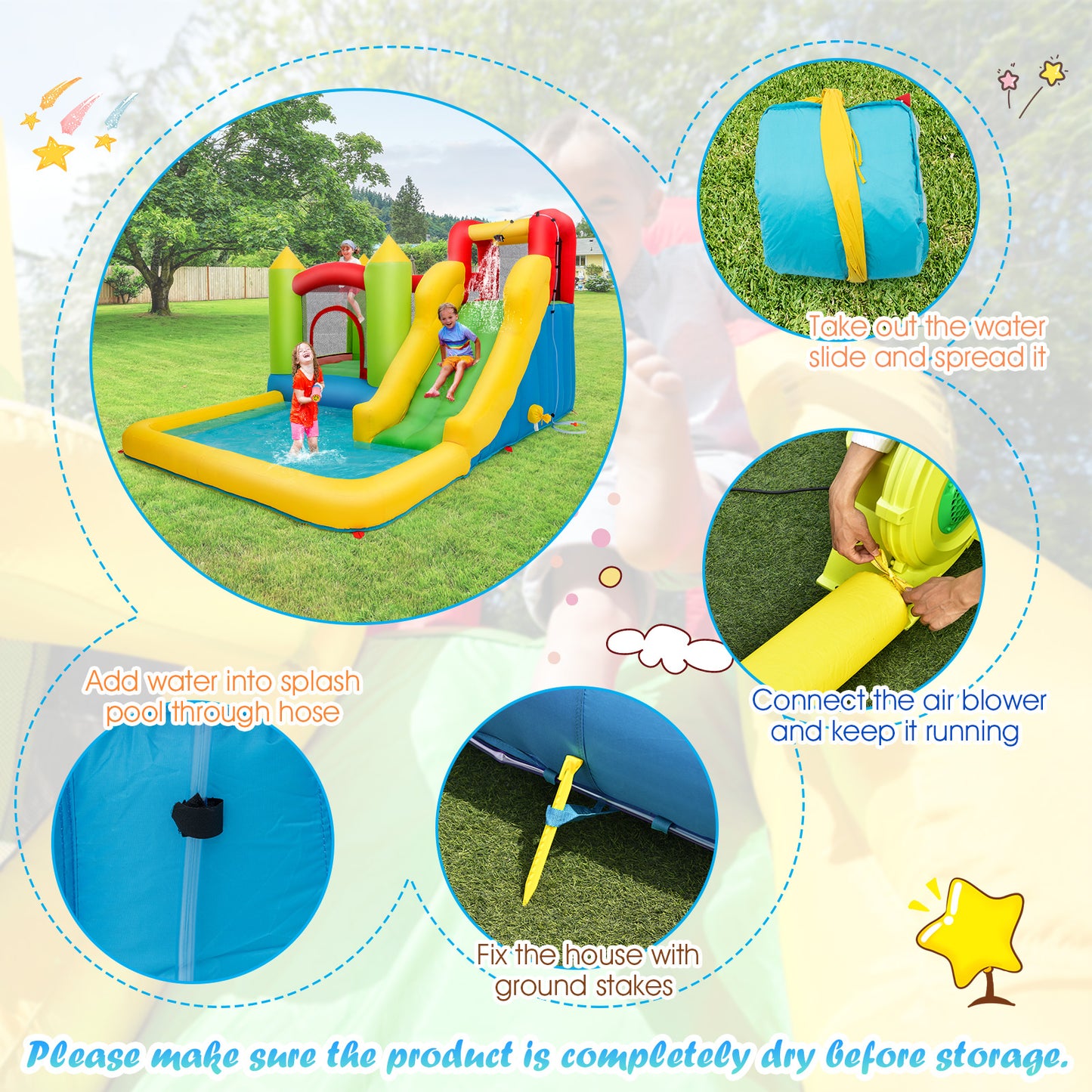 Outdoor Inflatable Bounce House with 480 W Blower Kids Crystal