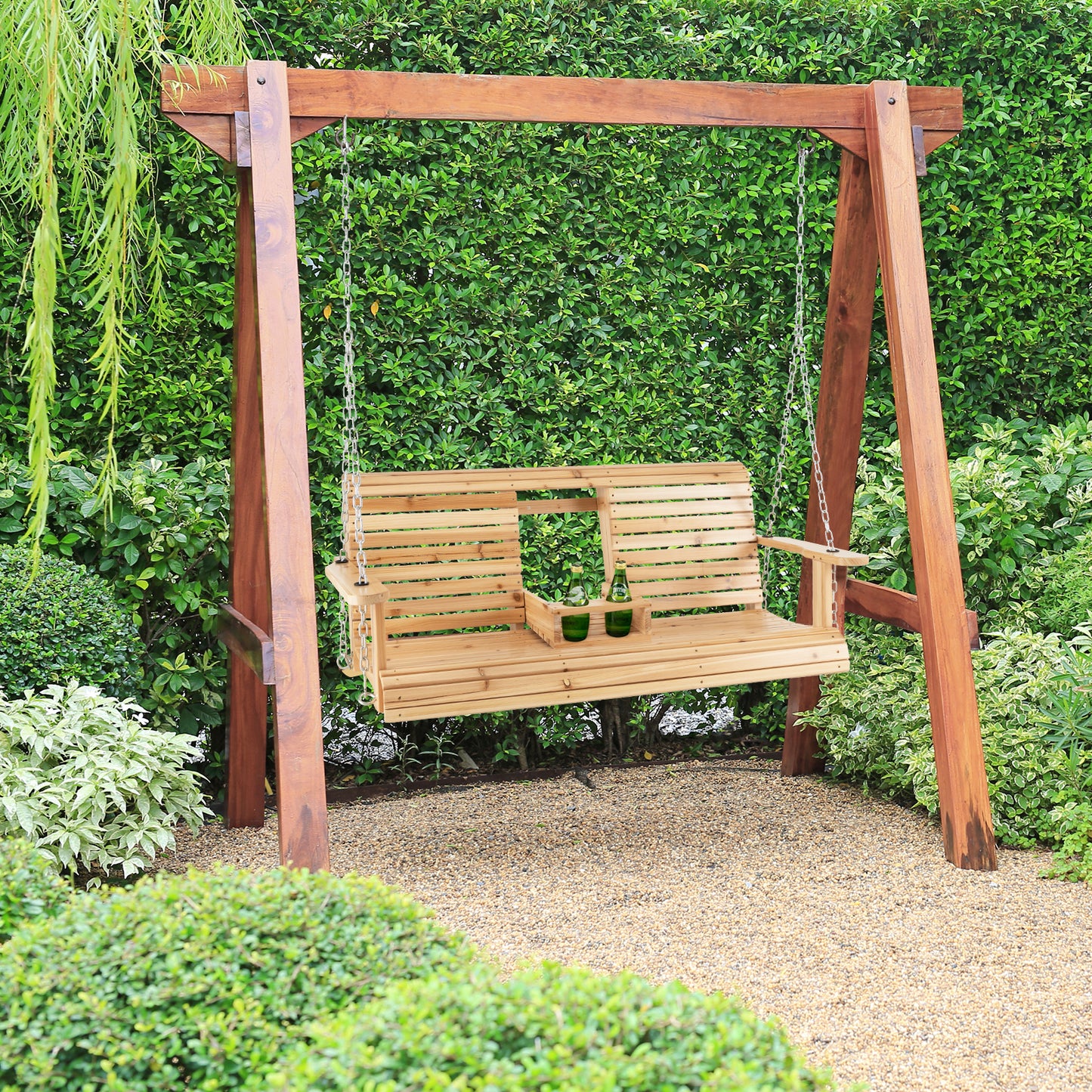 5 Feet Porch Swing Chair with Adjustable Chains and Foldable Cup Holders Kids Crystal