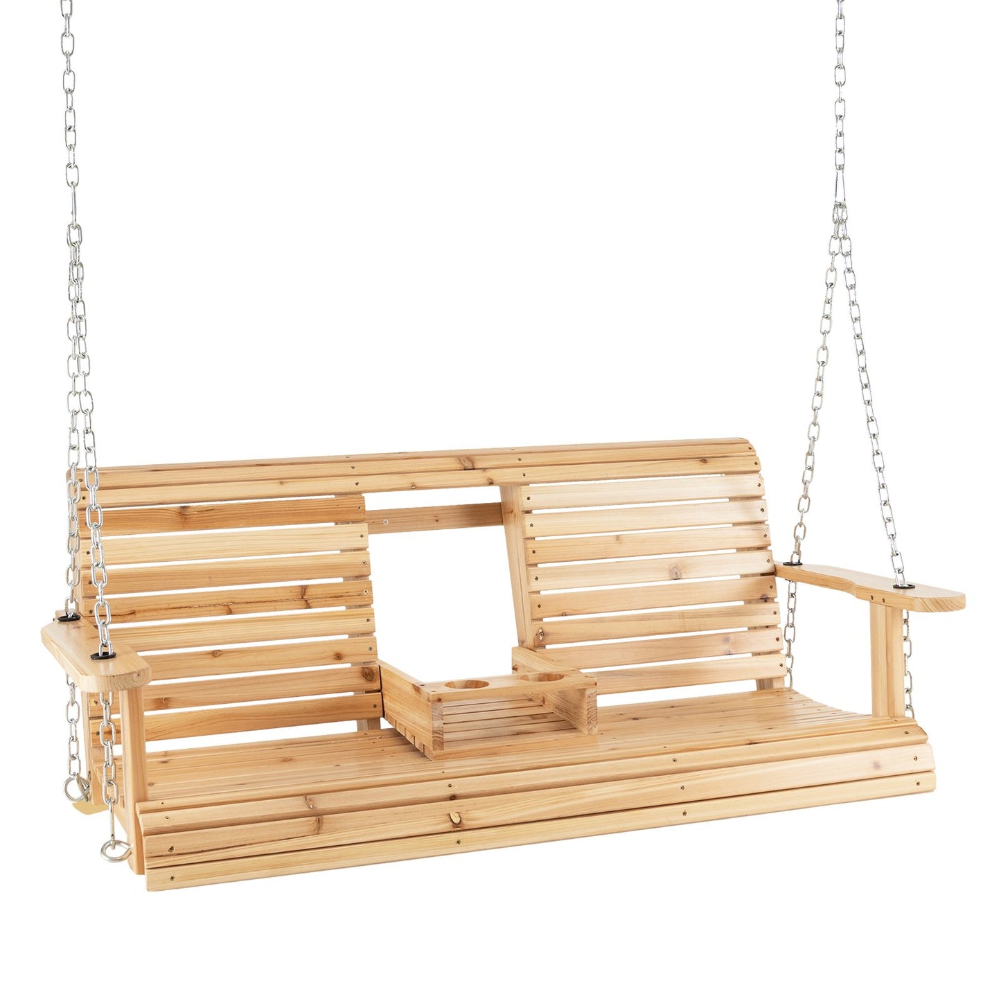 5 Feet Porch Swing Chair with Adjustable Chains and Foldable Cup Holders Kids Crystal