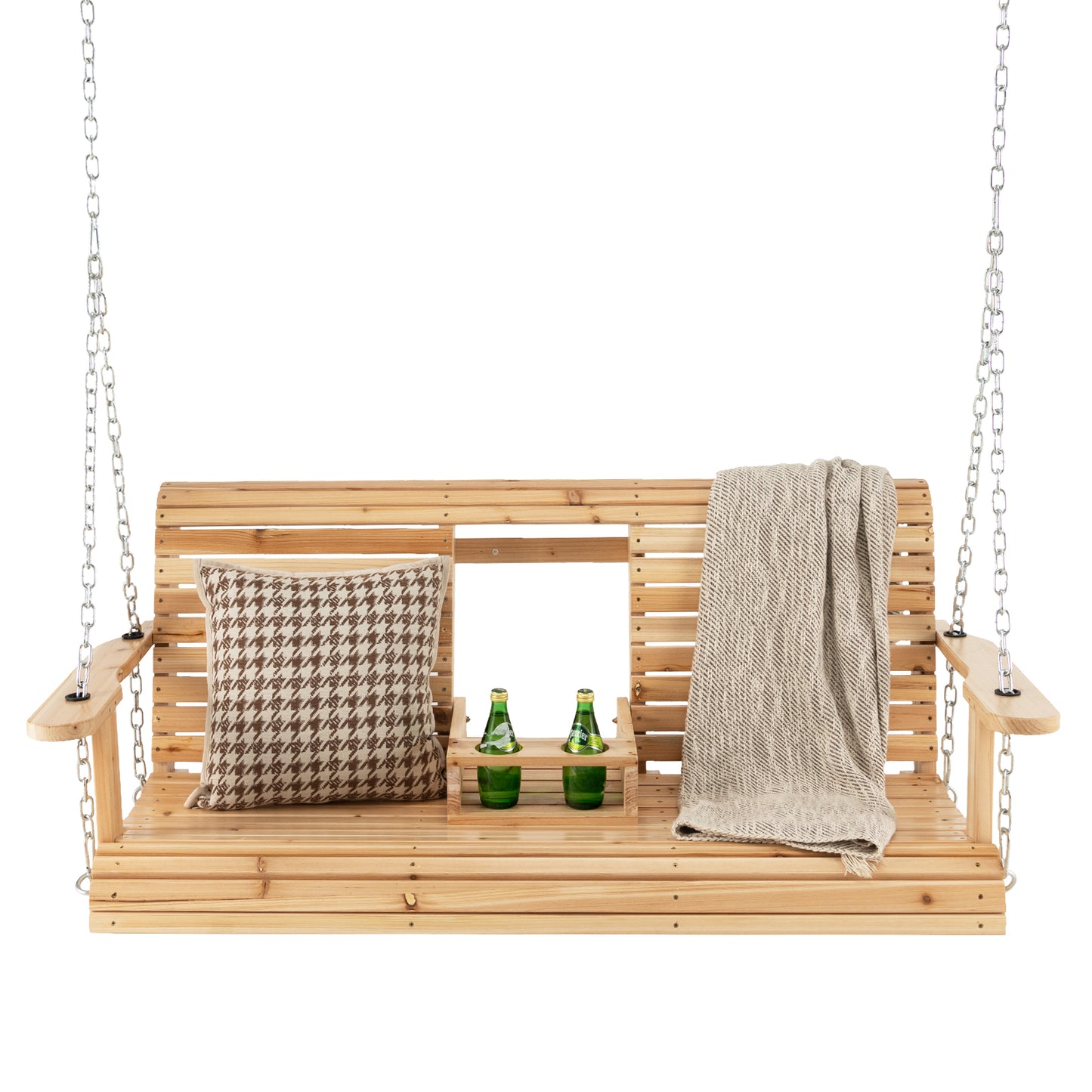 5 Feet Porch Swing Chair with Adjustable Chains and Foldable Cup Holders Kids Crystal