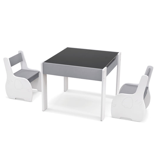 4-in-1 Wooden Activity Kids Table and Chairs with Storage and Detachable Blackboard-Gray Kids Crystal