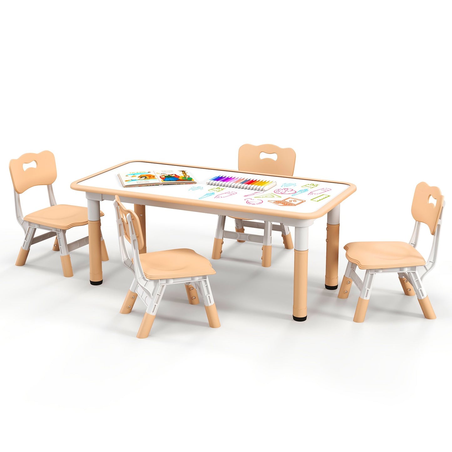 Kids Table and Chairs Set for 4 with Graffiti Desktop-Natural Kids Crystal