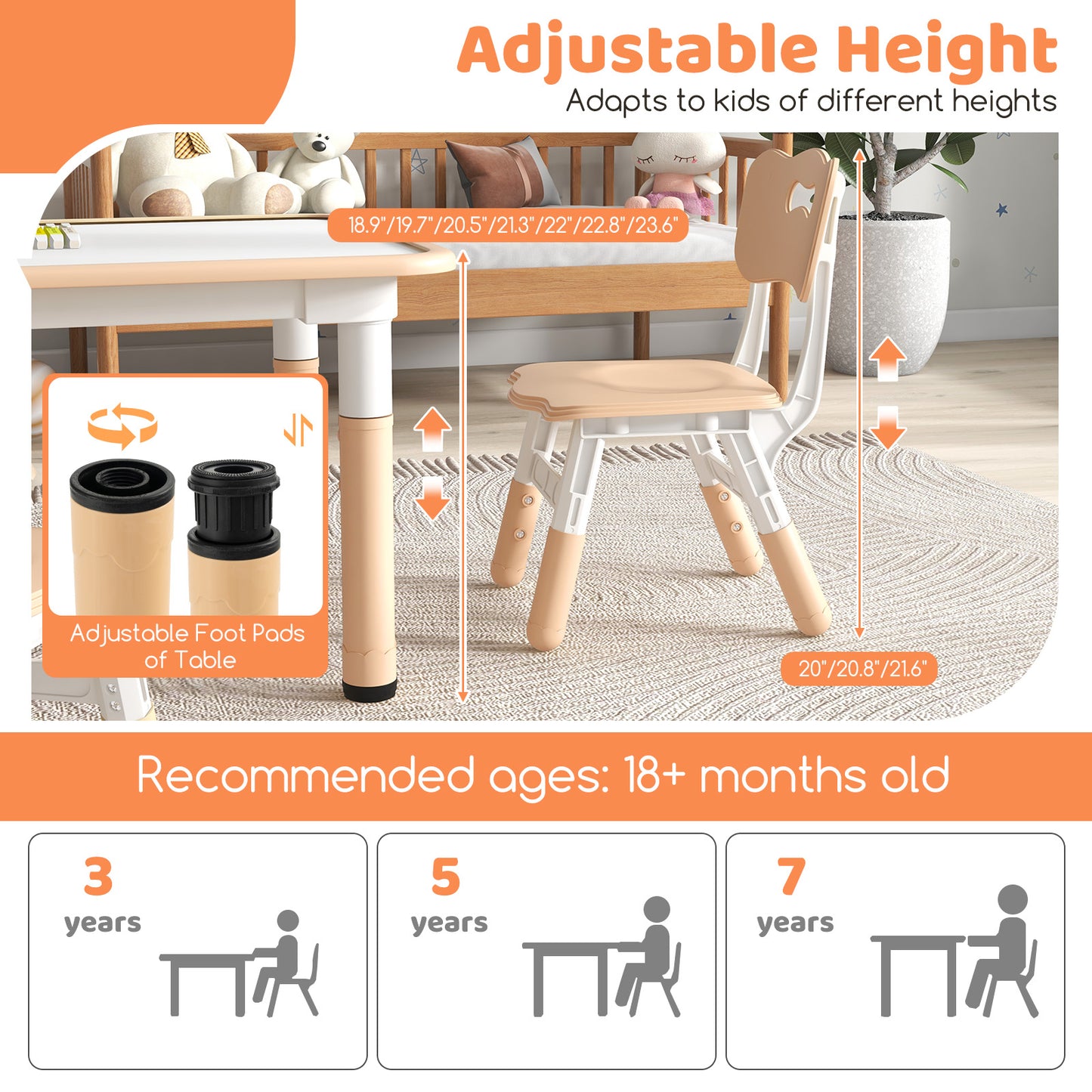 Kids Table and Chairs Set for 4 with Graffiti Desktop-Natural Kids Crystal