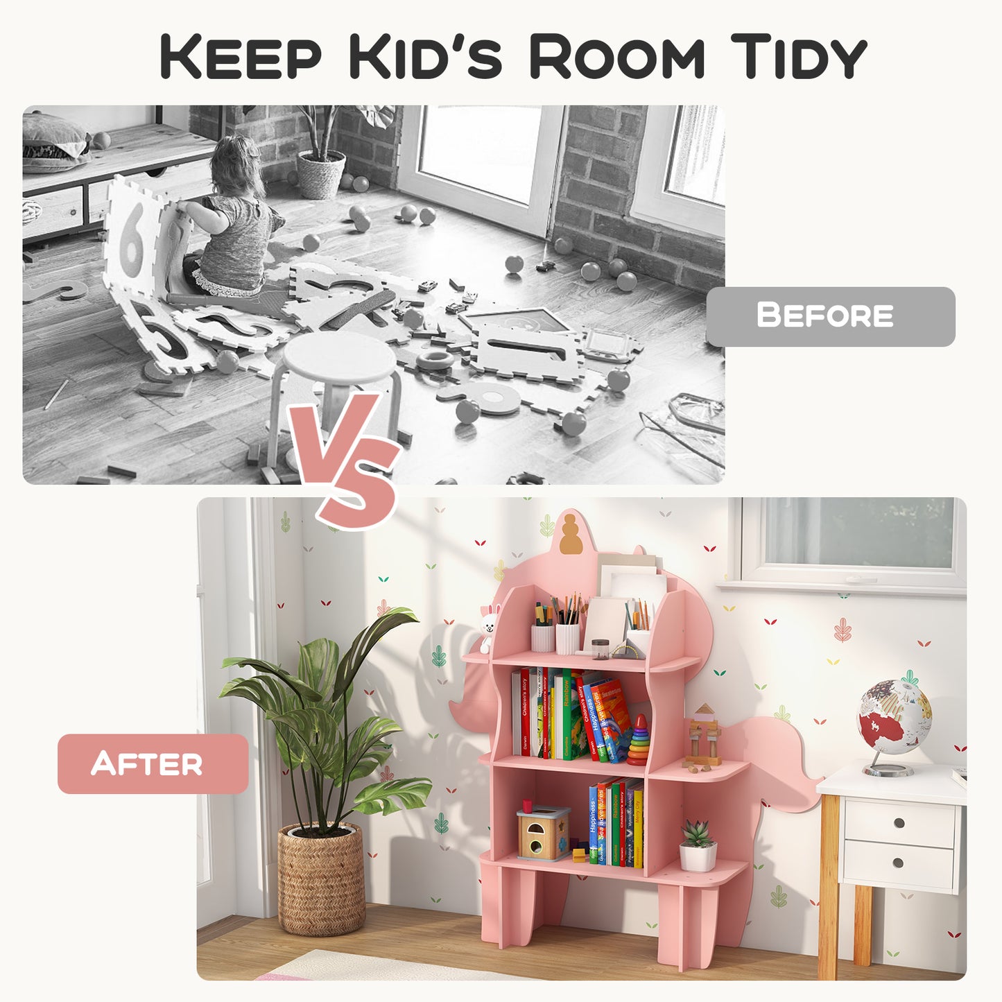Kids Bookcase Toy Storage Organizer with Open Storage Shelves-Unicorn Kids Crystal
