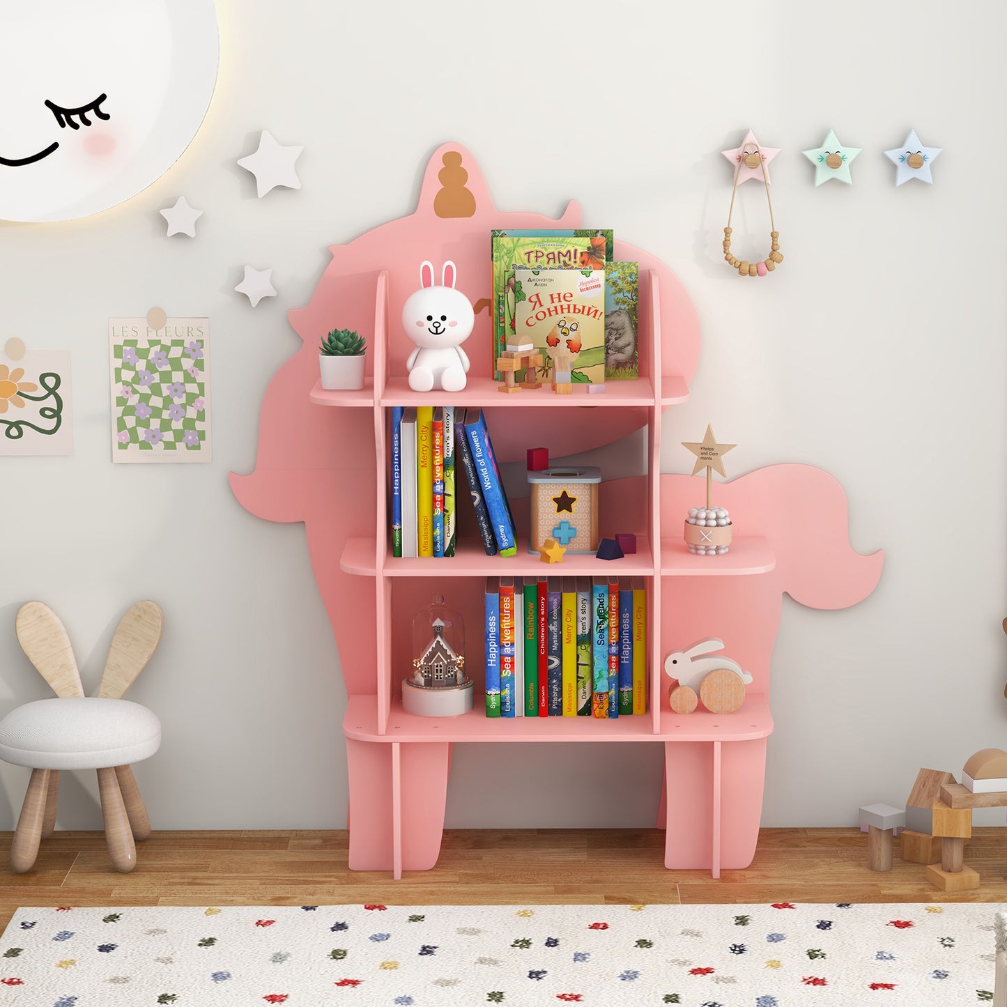 Kids Bookcase Toy Storage Organizer with Open Storage Shelves-Unicorn Kids Crystal