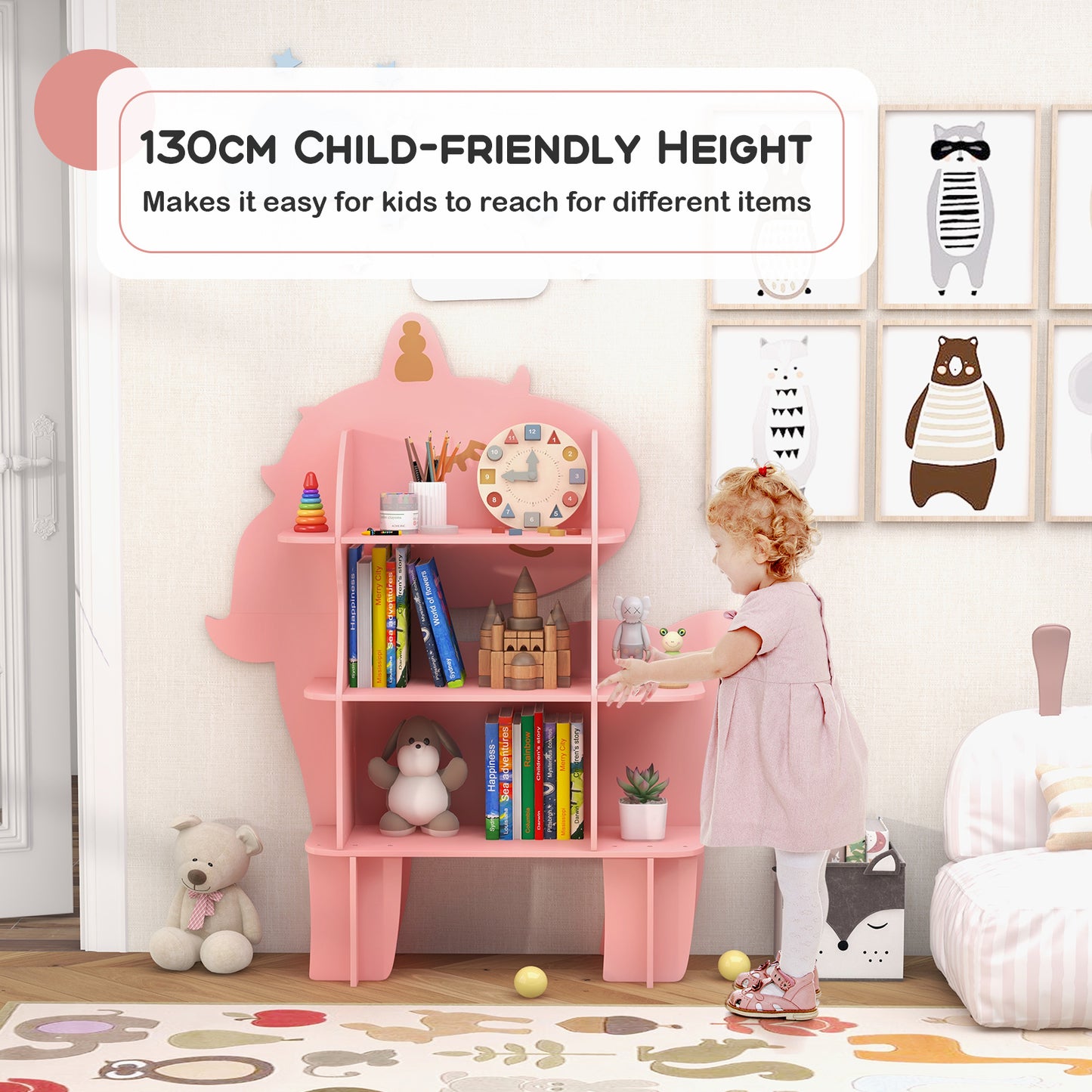 Kids Bookcase Toy Storage Organizer with Open Storage Shelves-Unicorn Kids Crystal