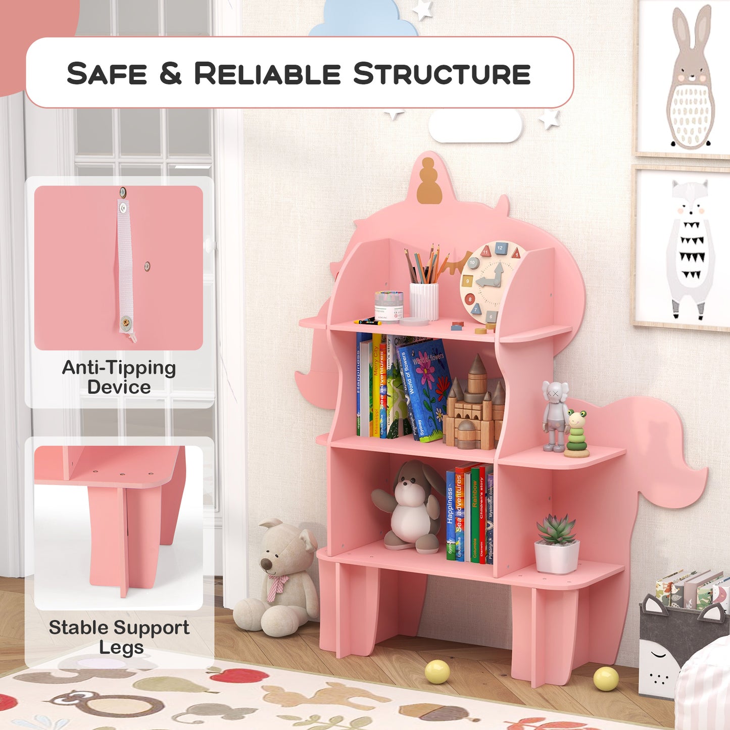 Kids Bookcase Toy Storage Organizer with Open Storage Shelves-Unicorn Kids Crystal