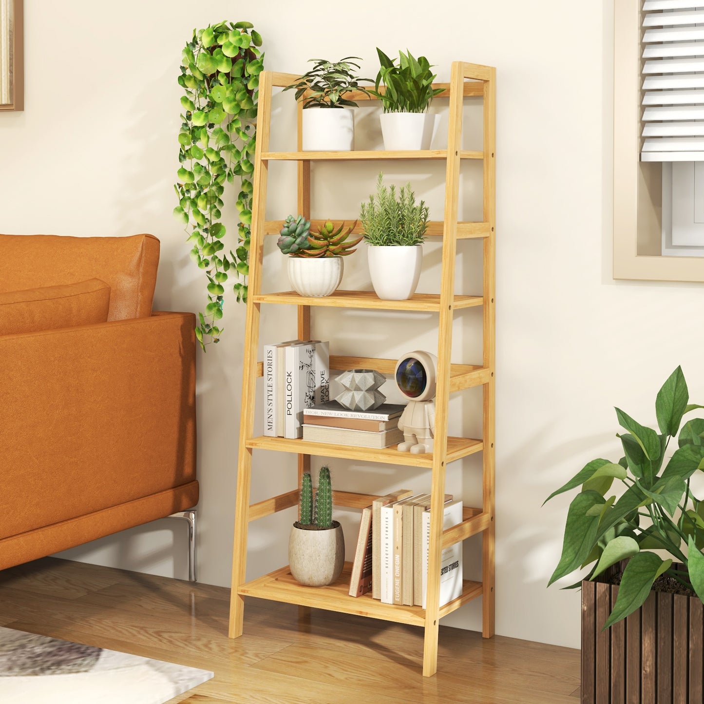 47.5 Inch 4-Tier Multifunctional Bamboo Bookcase Storage Stand Rack Kids Crystal