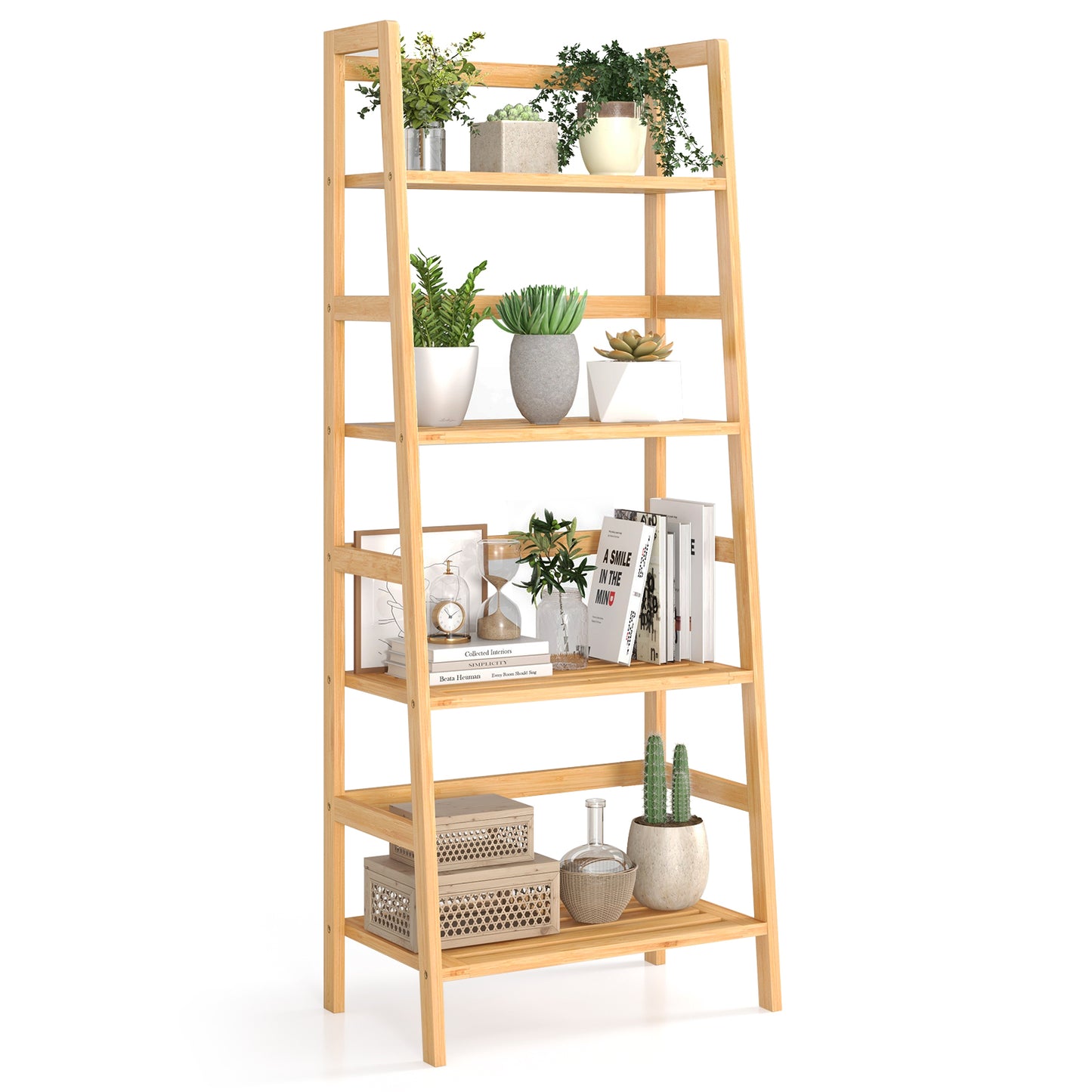 47.5 Inch 4-Tier Multifunctional Bamboo Bookcase Storage Stand Rack Kids Crystal