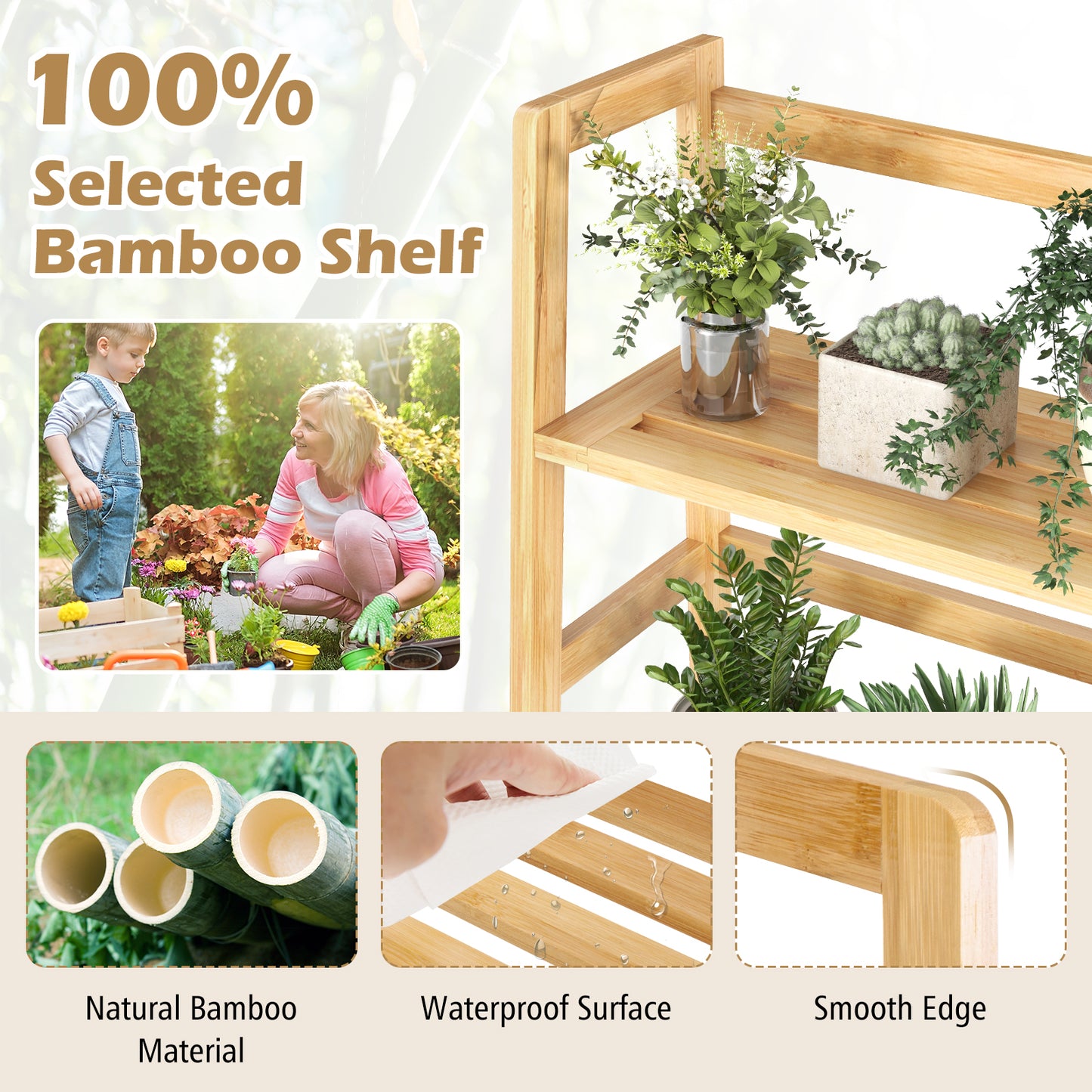 47.5 Inch 4-Tier Multifunctional Bamboo Bookcase Storage Stand Rack Kids Crystal