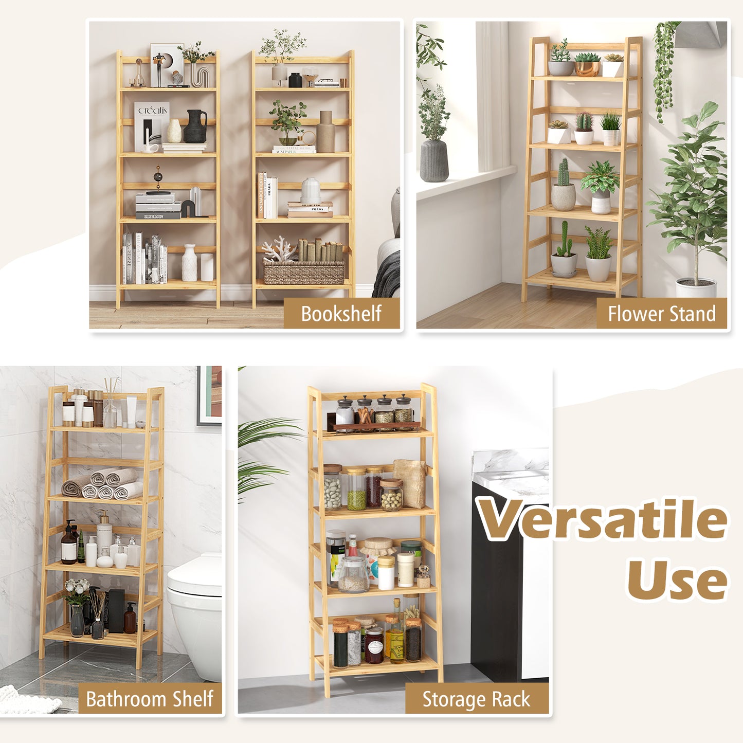 47.5 Inch 4-Tier Multifunctional Bamboo Bookcase Storage Stand Rack Kids Crystal