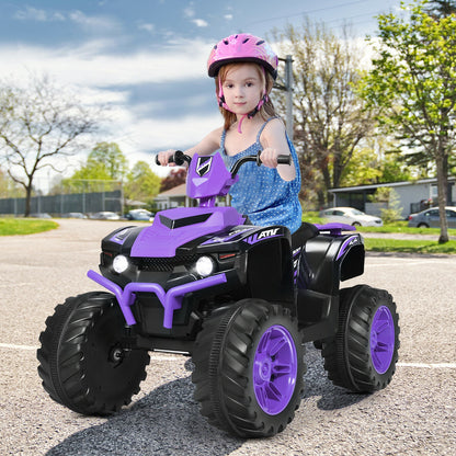12V Kids Ride on ATV with LED Lights and Treaded Tires and LED lights-Purple