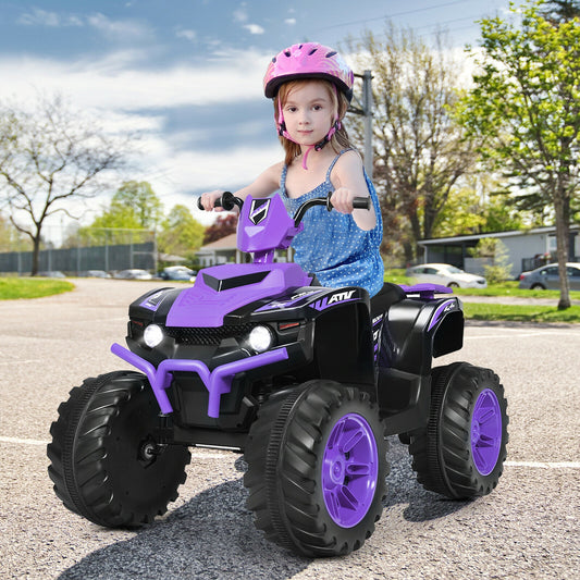 12V Kids Ride on ATV with LED Lights and Treaded Tires and LED lights-Purple