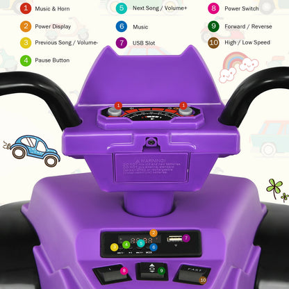 12V Kids Ride on ATV with LED Lights and Treaded Tires and LED lights-Purple
