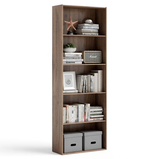 5-Shelf Storage Bookcase Modern Multi-Functional Display Cabinet Furniture-Walnut Kids Crystal