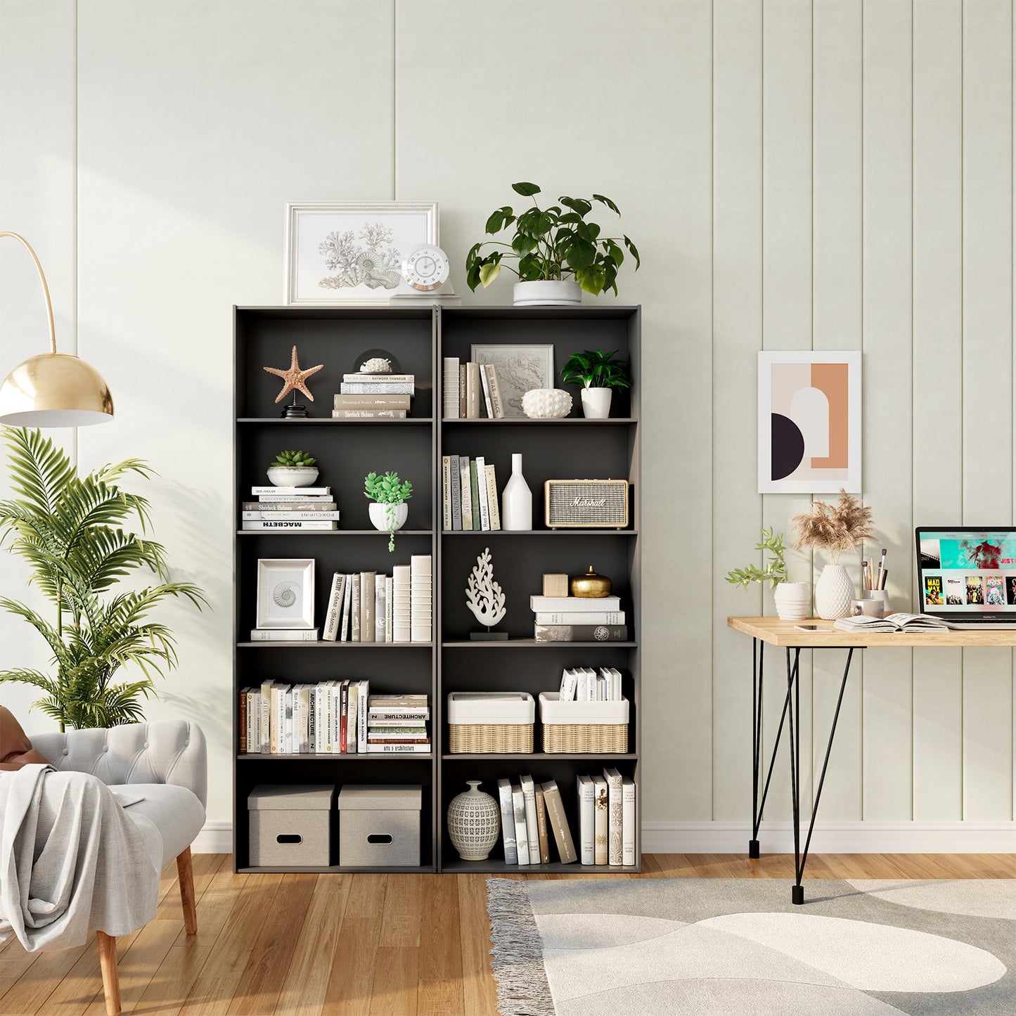 5-Shelf Storage Bookcase Modern Multi-Functional Display Cabinet Furniture-Black Kids Crystal
