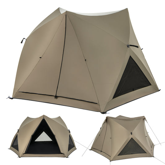 6-Sided Pop-up Family Tent with Rainfly Skylight 3 Doors 3 Windows-Green Kids Crystal