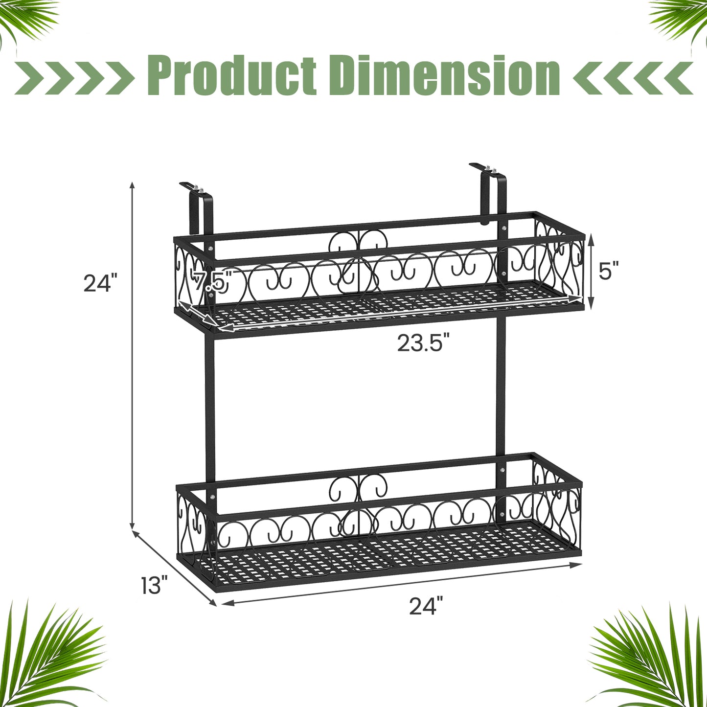 Flower Pot Holder with Adjustable Hooks and 2 Planter Baskets Kids Crystal