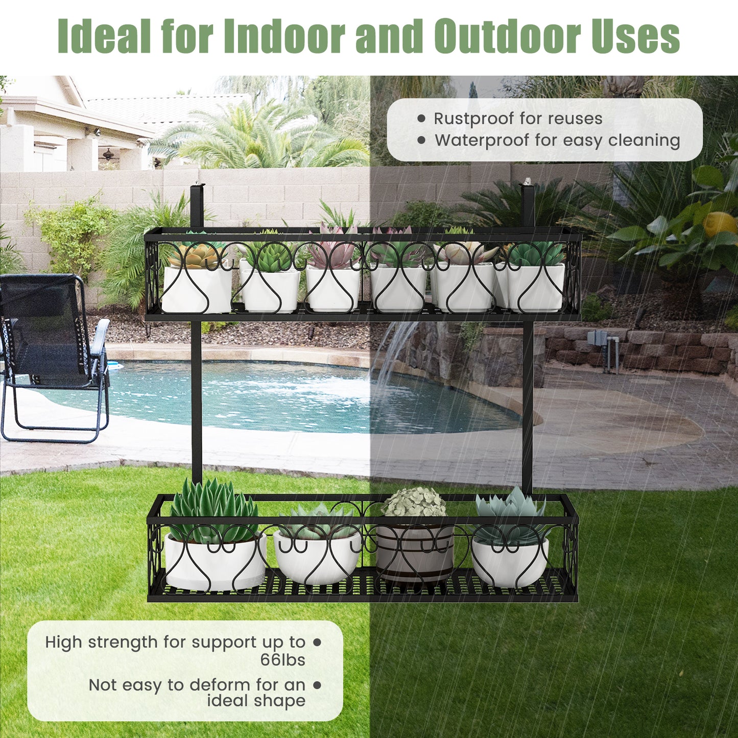 Flower Pot Holder with Adjustable Hooks and 2 Planter Baskets Kids Crystal
