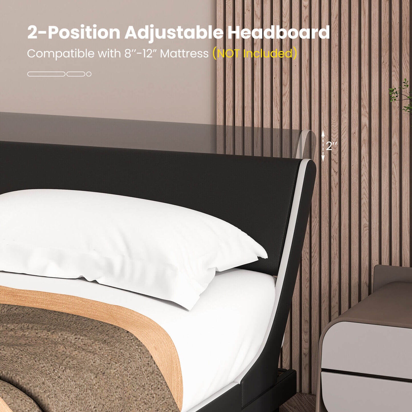 Upholstered Platform Bed Frame Low Profile Faux Leather with Curved Headboard-King Size Kids Crystal