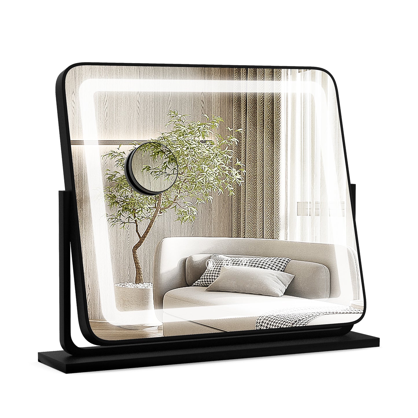 360° Rotatable Vanity Makeup Mirror with 3 Color Lighting Modes and Touch Control-Black Kids Crystal