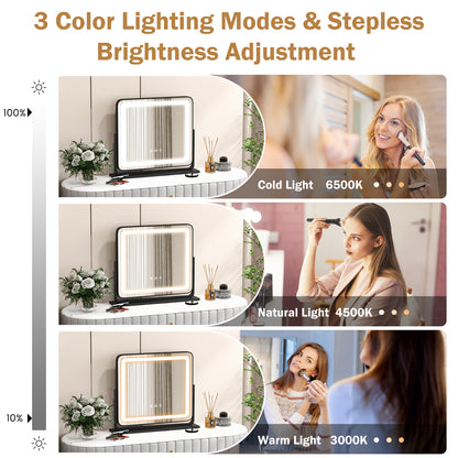 360° Rotatable Vanity Makeup Mirror with 3 Color Lighting Modes and Touch Control-Black