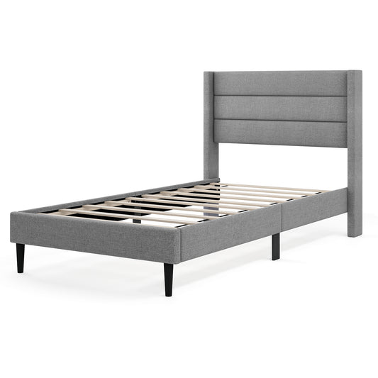 Linen Upholstered Platform Twin/Queen Bed Frame with Wingback Headboard-Twin Size Kids Crystal