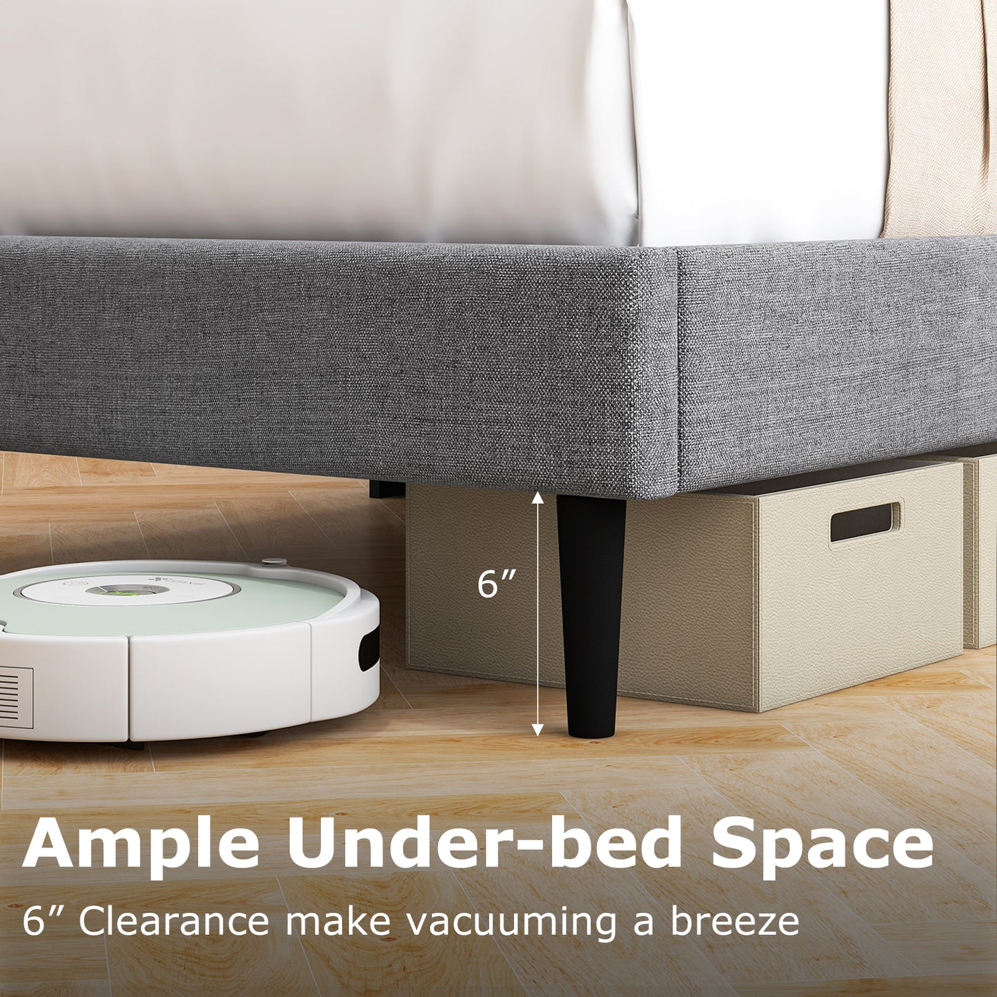 Linen Upholstered Platform Twin/Queen Bed Frame with Wingback Headboard-Twin Size Kids Crystal