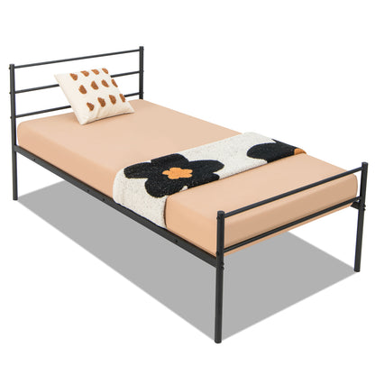 Twin Size Metal Bed Frame Platform with Headboard-Black