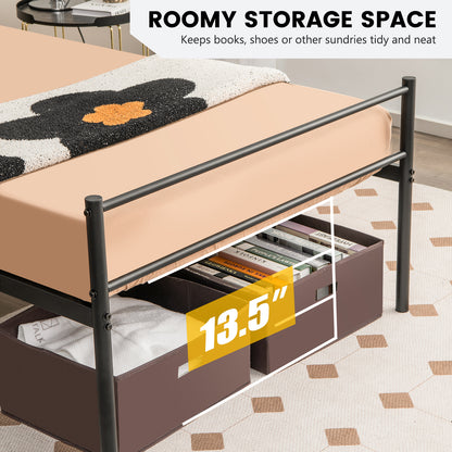 Twin Size Metal Bed Frame Platform with Headboard-Black