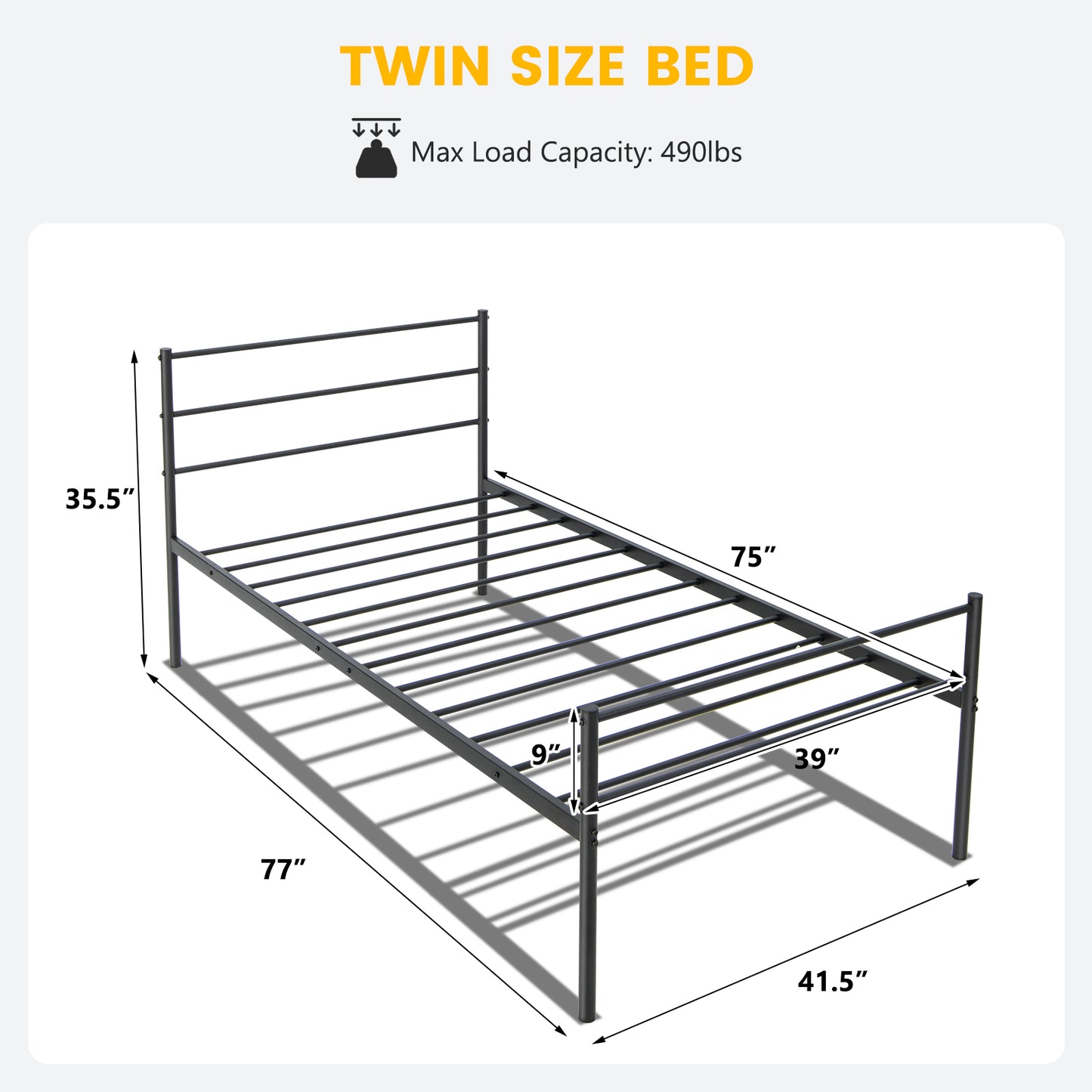 Twin Size Metal Bed Frame Platform with Headboard-Black Kids Crystal
