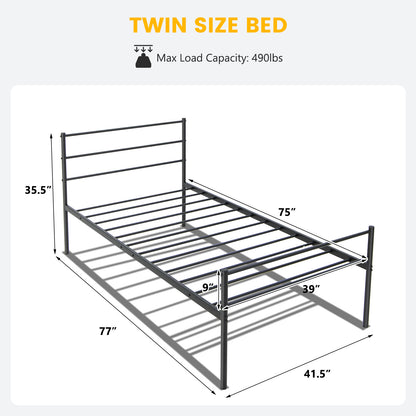 Twin Size Metal Bed Frame Platform with Headboard-Black