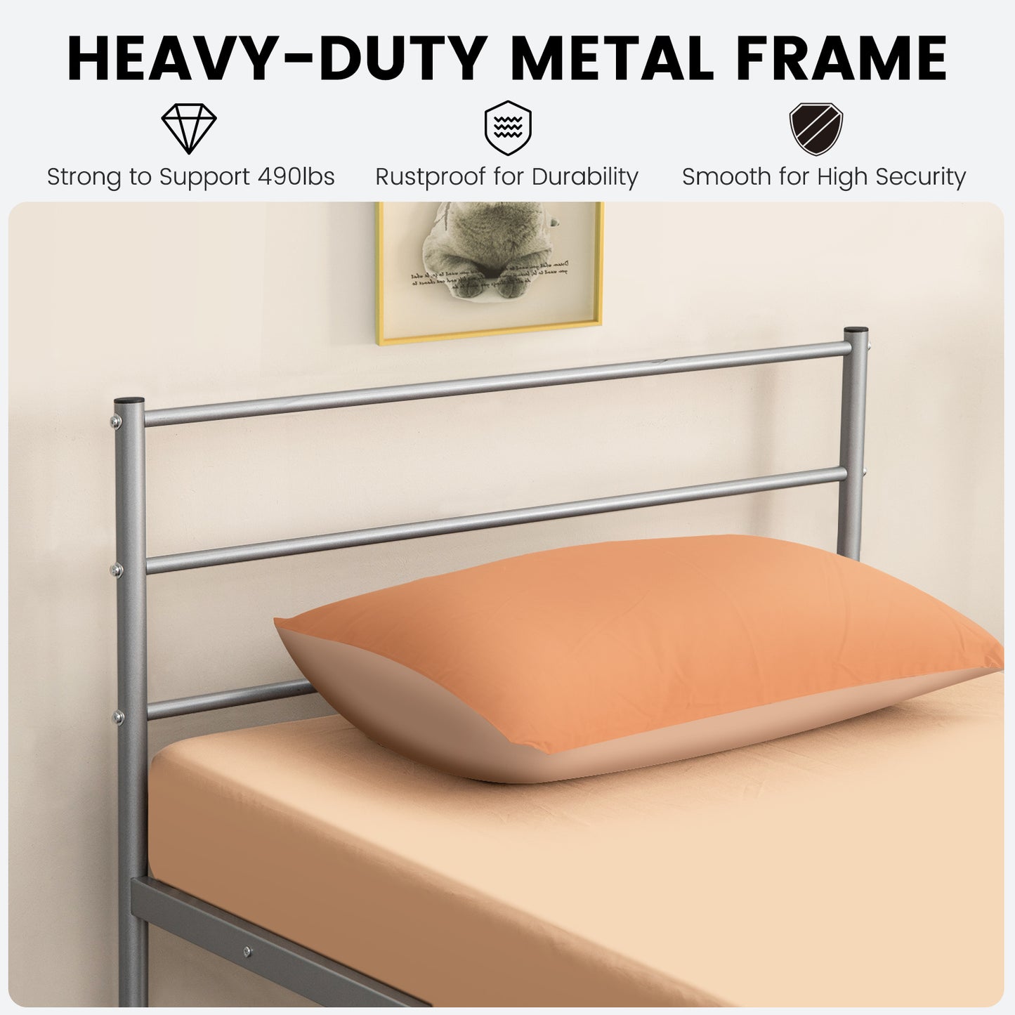 Twin Size Metal Bed Frame Platform with Headboard-Silver Kids Crystal