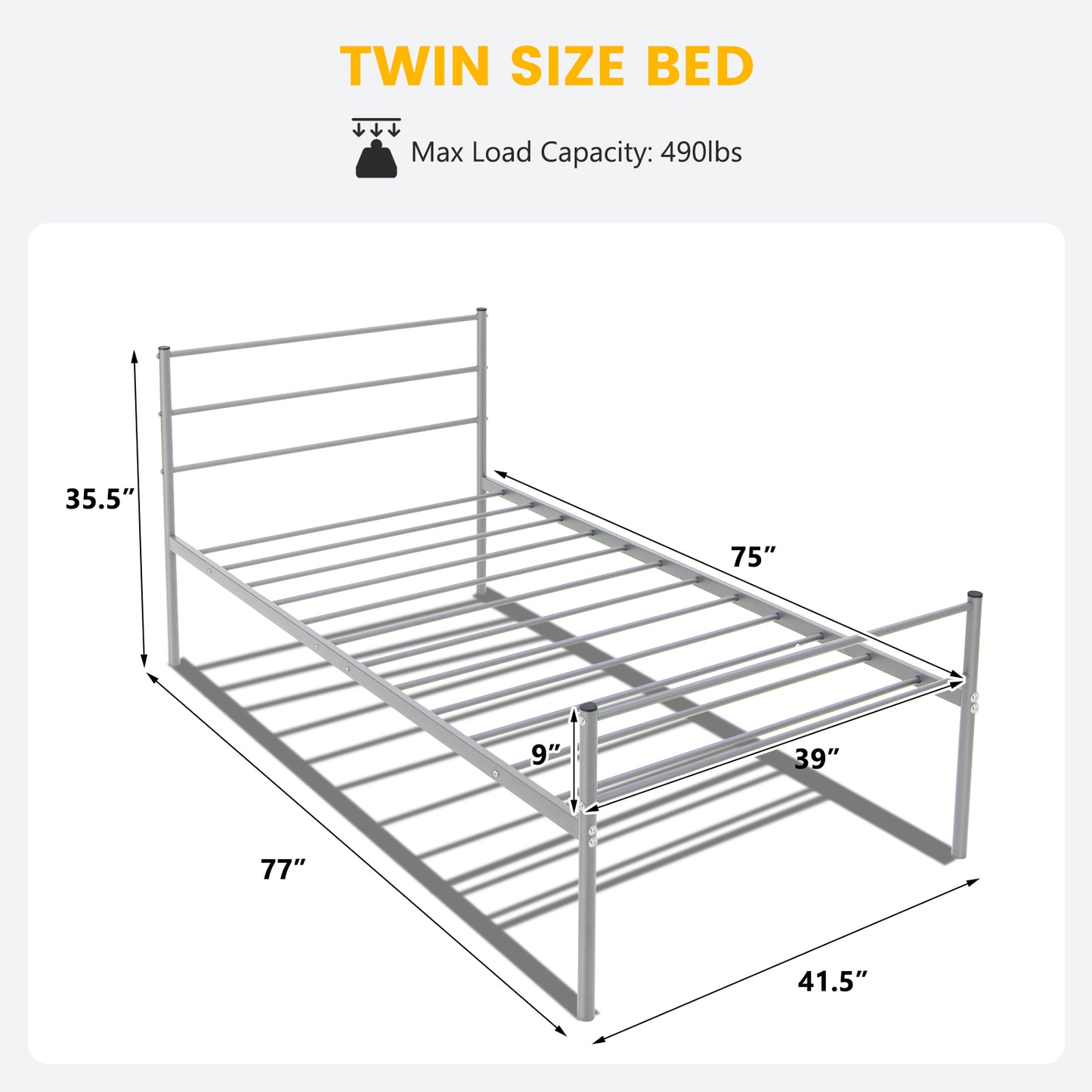 Twin Size Metal Bed Frame Platform with Headboard-Silver Kids Crystal