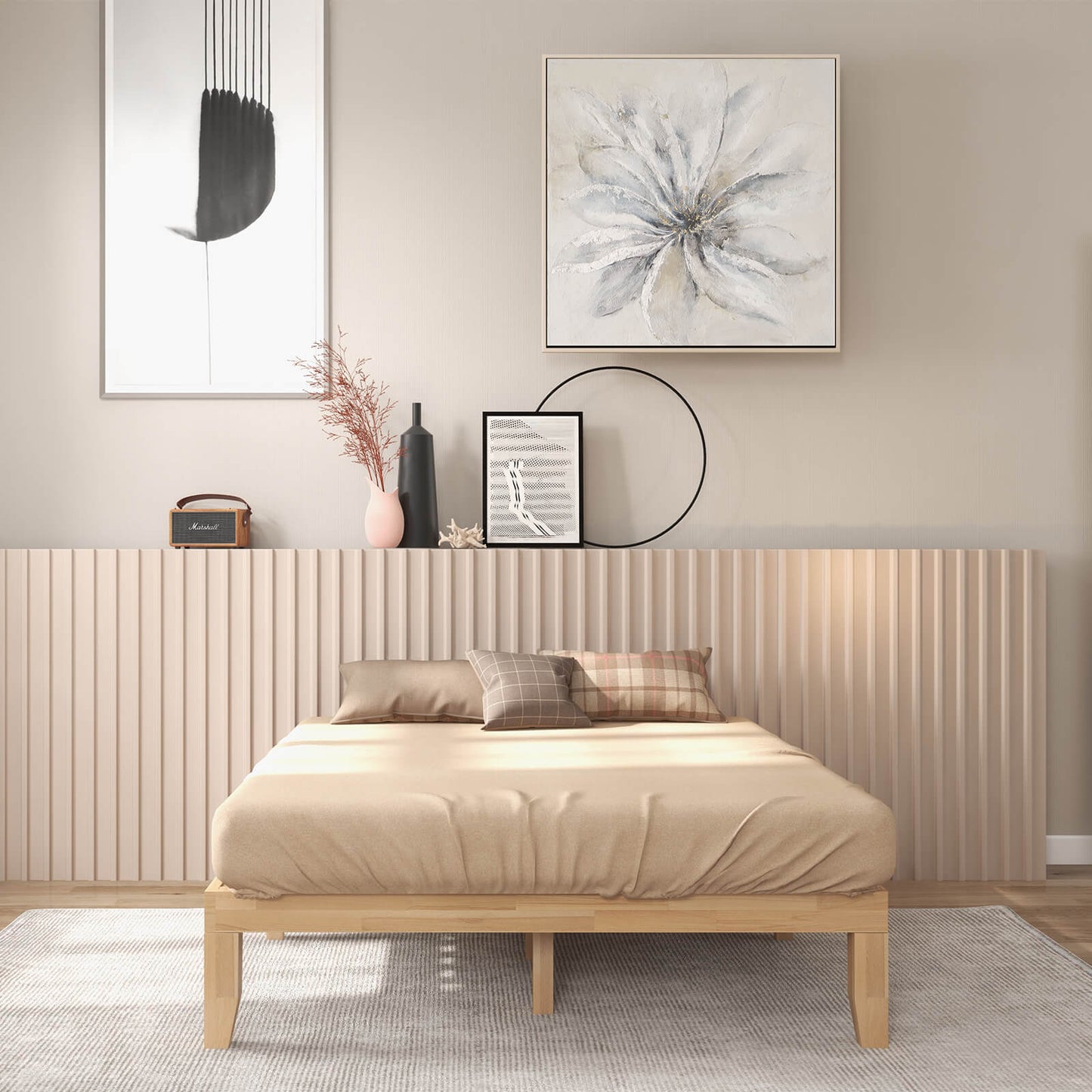 Queen Size 14 Inch Wooden Bed Mattress Frame-Natural Kids Crystal