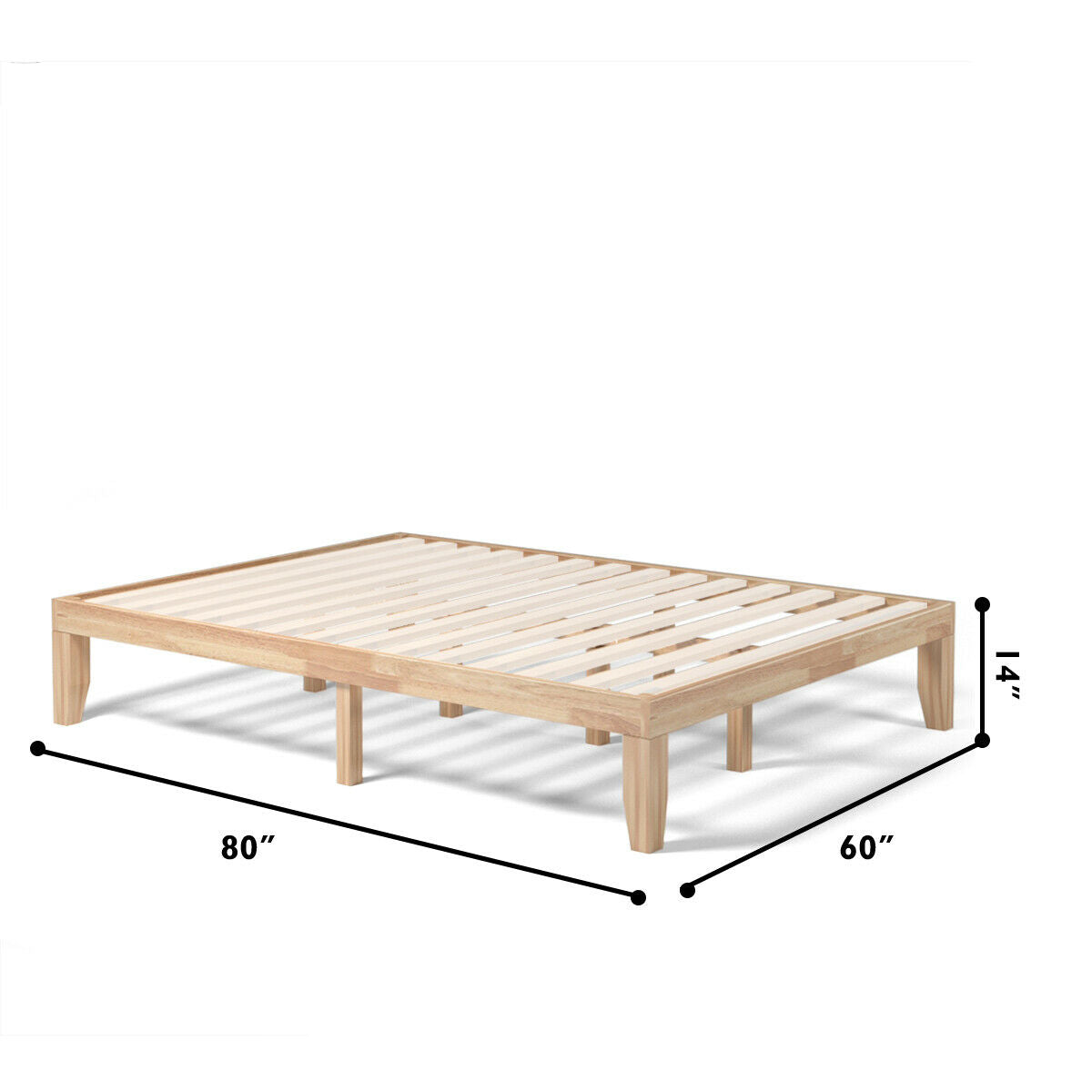 Queen Size 14 Inch Wooden Bed Mattress Frame-Natural Kids Crystal