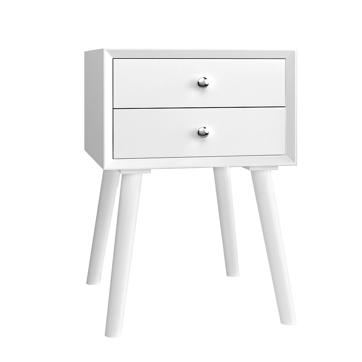 Wooden Nightstand Mid-Century End Side Table with 2 Storage Drawers-White Kids Crystal