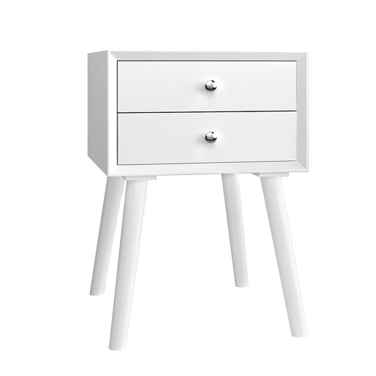 Wooden Nightstand Mid-Century End Side Table with 2 Storage Drawers-White Kids Crystal
