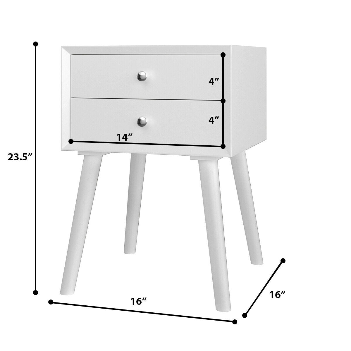 Wooden Nightstand Mid-Century End Side Table with 2 Storage Drawers-White Kids Crystal