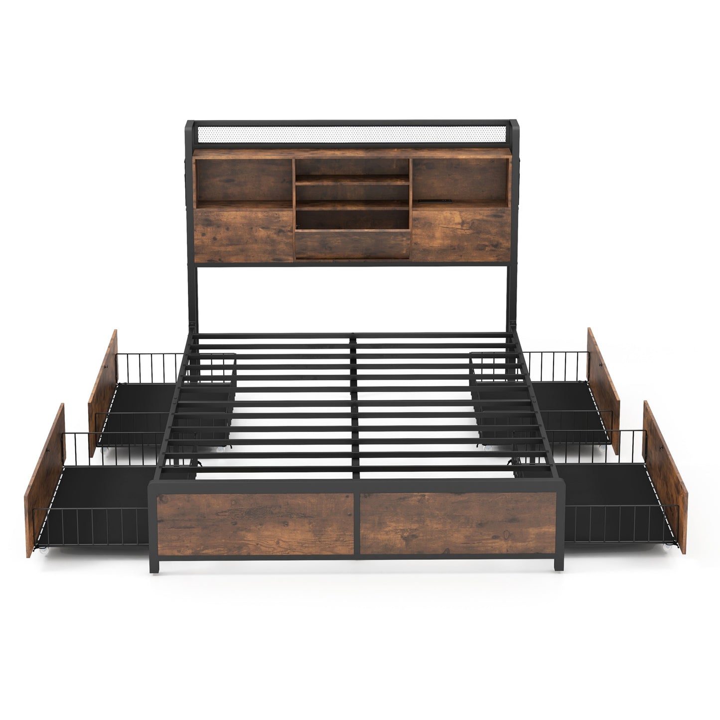 Full/Queen Size Bed Frame with Bookcase Headboard and 4 Storage Drawers-Full Size Kids Crystal