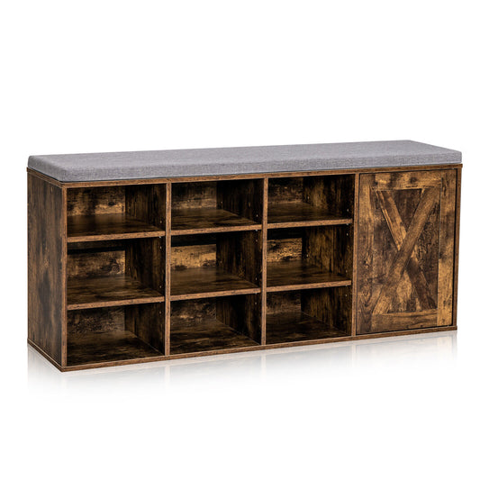 9-cube Adjustable Storage Shoe Bench with Padded Cushion-Rustic Brown Kids Crystal